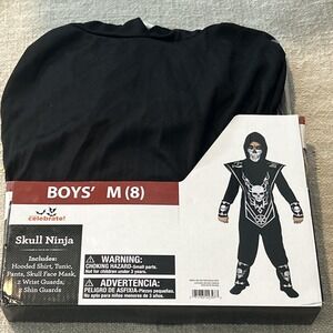 Halloween Costume Boys Skull Ninja Black Medium 8 New Play Dress Up